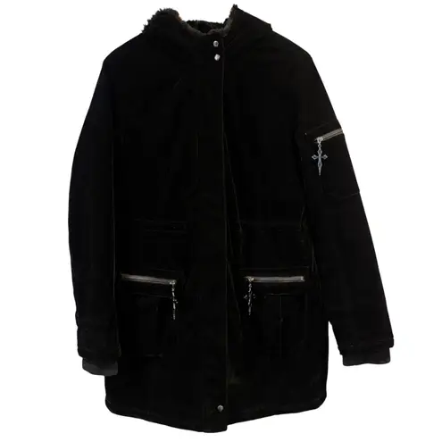 KILLSTAR Stormy Daze Velvet Faux Fur Hood Goth Parka Jacket, Women's size large