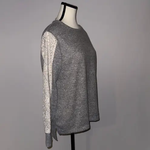 Flora Nikrooz Grey Sweatshirt with Lace Sleeves Women’s size Medium Gray