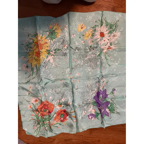 Vintage Floral Print Scarf Lightweight Accessories Fashion Women Made in Japan Blue