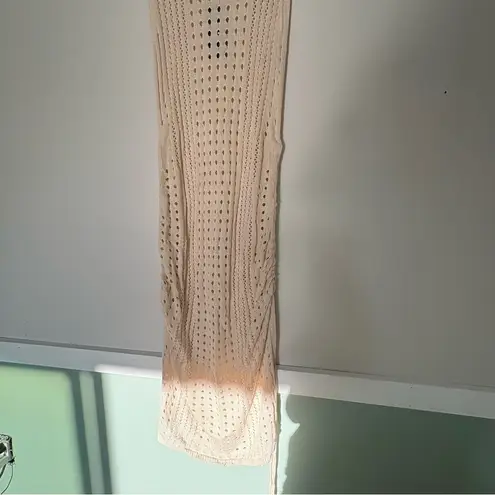 NWT BMJL crochet sleeveless beach dress knit coverup side ruching oatmeal small Tan
