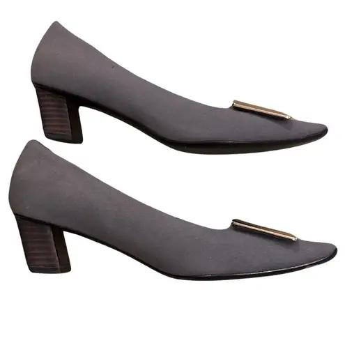 Roger Vivier Gray Belle de Nuit Suede chunky heel with buckle Size 6
