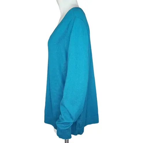 Denim & Co . Crossover V-Neck Long Sleeve Pullover Sweater Spruce BlueGreen Large