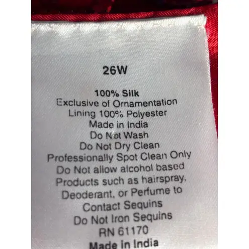 Vintage Joseph LeBon Red Silk Sequin Swirl Beaded Blouse Plus Size 26W Evening