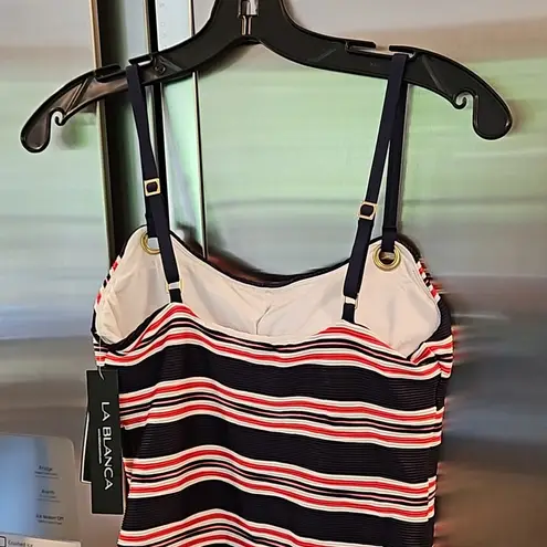 La Blanca ππ Lingerie One Piece Swimsuit ~ Sailor Stripe Print 10 NWT