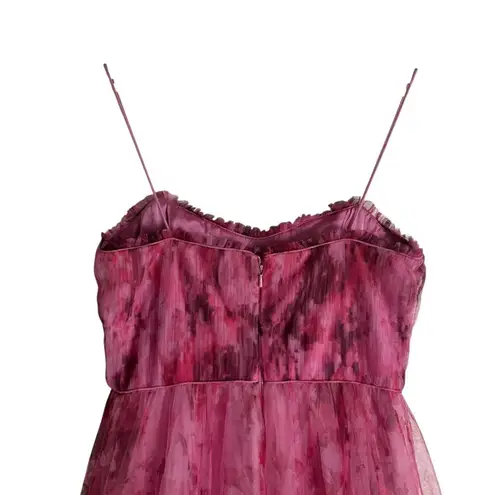 ML Monique Lhuillier Pink Tulle Pleated Sleeveless Cocktail Midi Dress 8