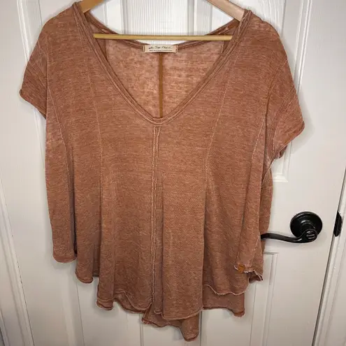 Free People FP We The Free Sammie Washed Brown Orange Oversized Burnout T-Shirt Blouse Sz S