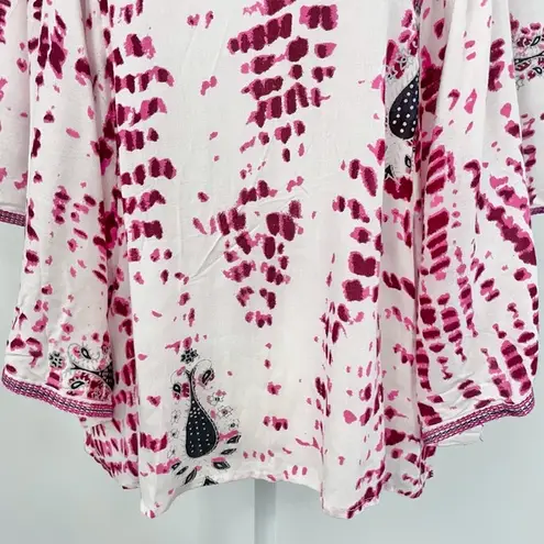 Raga New Tie Dye Metallic Print Embroidered Trim Poncho Top Pink