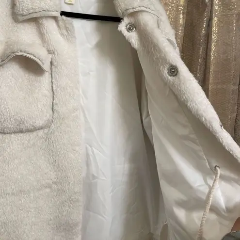 Maeve Anthropologie Cinched Soft Faux Fur Winter Coat Ivory Size 1X