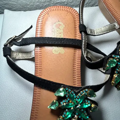 Carlos Santana Black Embellished Palm Tree Thong Sandals Womens Size 8