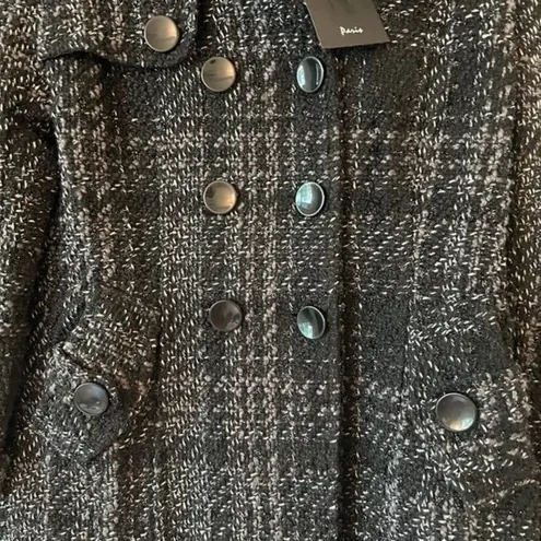 Neslay Paris Black Metallic Tweed Double Breast Peacoat Size S NWT