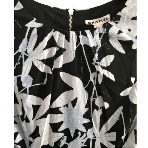 Whistles Silk Blend Bodycon Dress Botanical Floral Print Light / Navy Blue 8