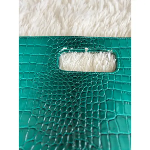 Emerald Green Crocodile Embossed oversized Clutch Bag Handbag Structured