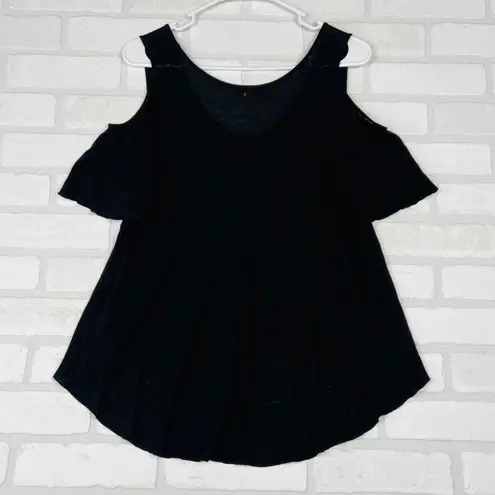 Free People  Black Cold Shoulder V Neck Tunic Top Shirt XS