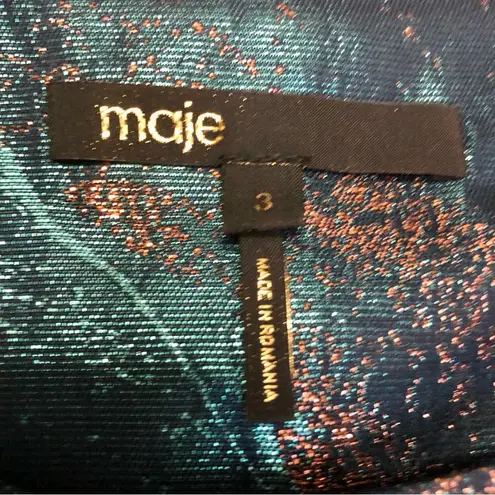 Maje Gab Metallic Jacquard Top 3/4 Length Sleeve Agate Swirly Copper Bronze Teal