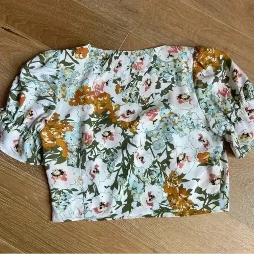Lucy Paris New‎  Gathered Crop Top Floral Blouse Sleeves Ruffle size L Coquette