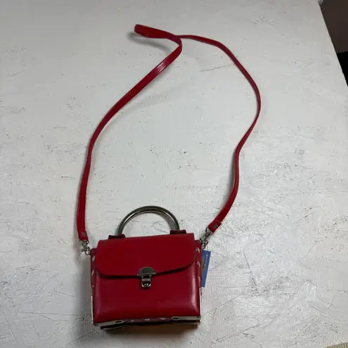 Red Mini Crossbody Bag – Silver Handle Studded Accents Small Purse