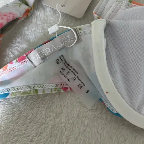 Musera Floral Bikini Top with Blue and Green Accents White