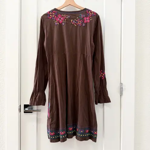 Johnny Was Y2K Retro Boho Brown Embroidered Floral Baby Doll Y2K Dress Size L
