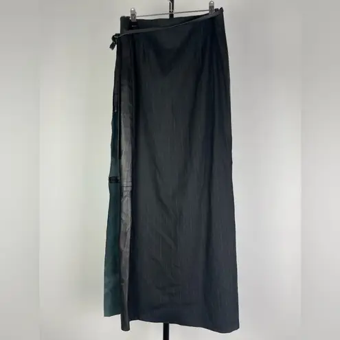 Revolve Sold Design Lab Black Lamb Leather & Wool Long Wrap Skirt Size 4