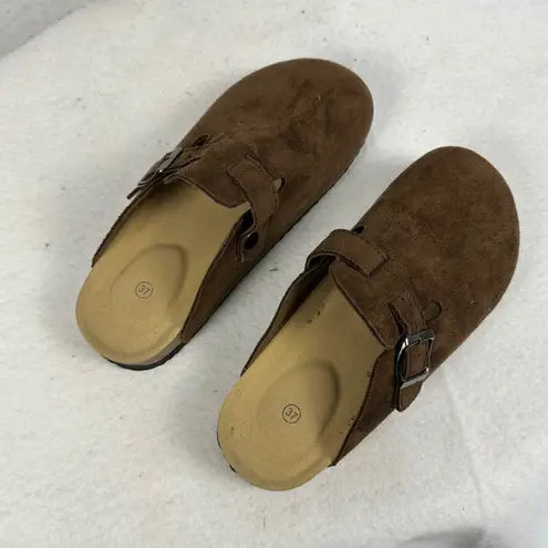 Comfortable Coffee Brown Suede Clogs Slip On Sandals Buckle Size 37 Casual Shoes
