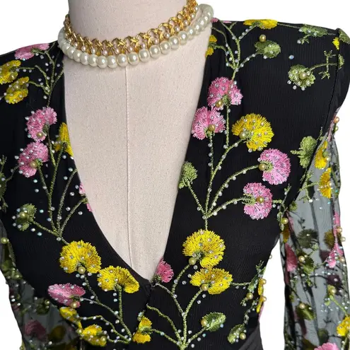 Zhivago In The Garden Floral Mesh Wrap Mini Dress black pink yellow size US 2