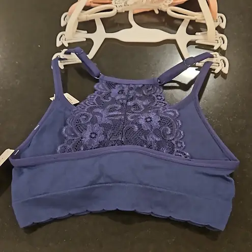 Laura Ashley π Padded Lace Back Bralettes (3 Pk) Navy Blue Pink White Small NWT