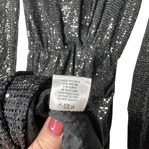 SLA THE LABEL Sz XS Women's Black Sequin Vneck Long Sleeve Ebony Midi Dress