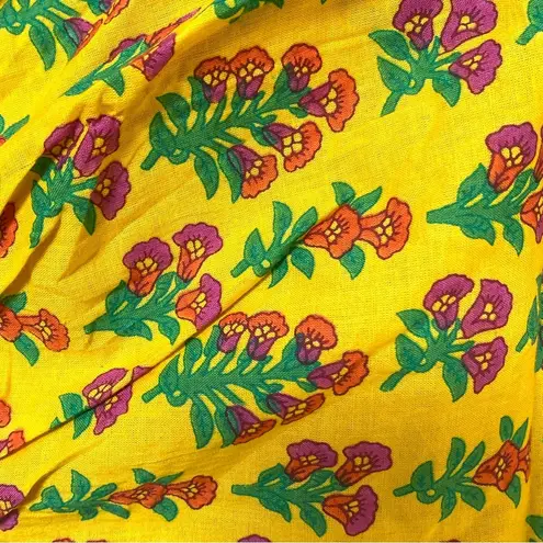 Maisie Yellow boho block print ruffled tassel tie puff sleeve mini dress XS