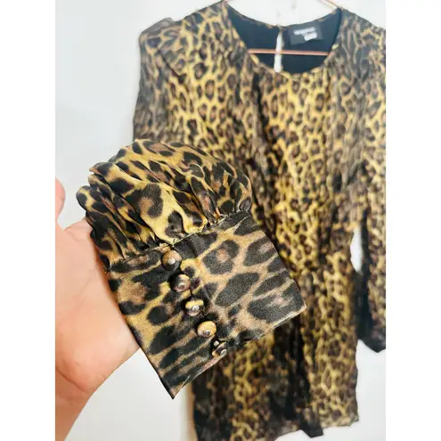 The Kooples Brown Leopard Printed 100% Silk Crewneck Robe Dress size 1 Small
