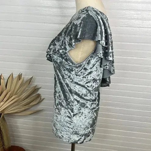 Tart Women's One Shoulder Blue Gray Velvet Blouse Size S Ruffle Top NWOT
