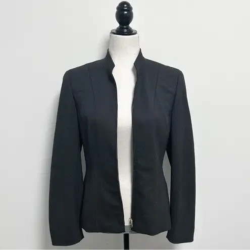 Escada Gray Wool Blend Gold Tone Zipper V Neck Mandarin Collar Blazer Jacket 34 Size undefined