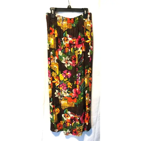 Vintage 90s CAROLE LITTLE Womens Wrap Side Split Maxi Skirt Set Tropical Sz S Black