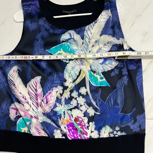 St. John watercolor printed Floral silk panel wool cashmere blend cardigan set XL