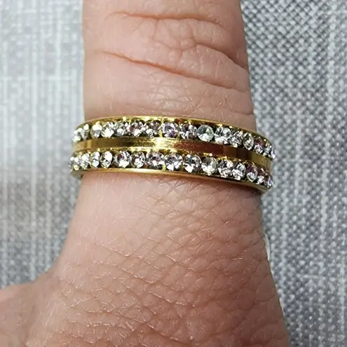 infinity Gold Color Stainless Steele Ring Size 20 Euro Clear Rhinestone  Band