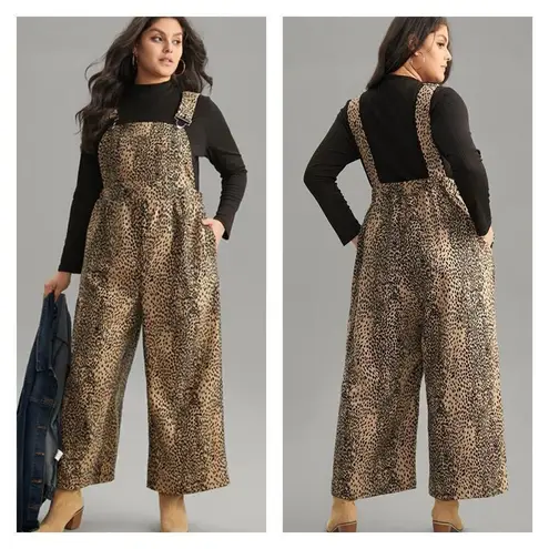 BloomChic Women's Leopard Print Sleeveless Wide Leg Jumpsuit Black Tan Size 12