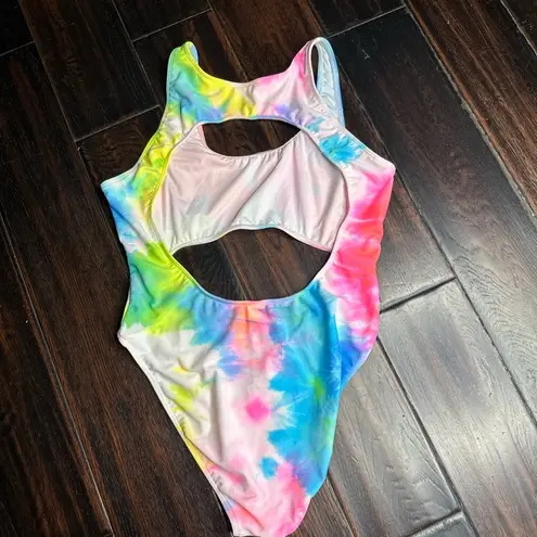 Los Angeles Apparel One piece swimwear, bodysuit with cut outs, tie-dye summer hippie beach pool