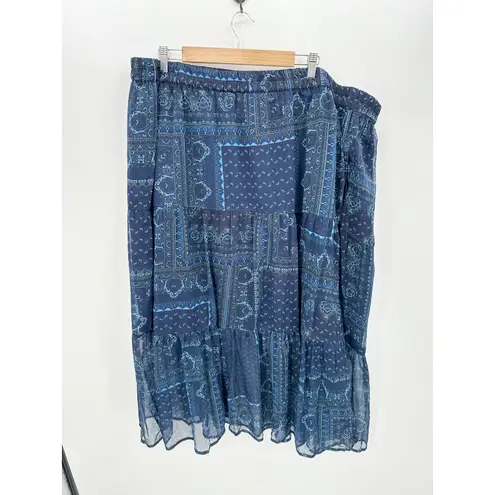 Coldwater Creek Coldwater Midi Skirt Blue Paisley Ruffle Elastic Stretch Waist Women Size 3X