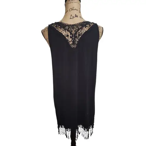 New Directions Fringe Vest Sleeveless Lace Back Cover Up Black Size L Size L