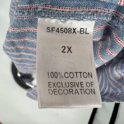 THML Embroidered Striped Tie Waist Scoop Off Shoulder Midi Dress Blue Size 2X