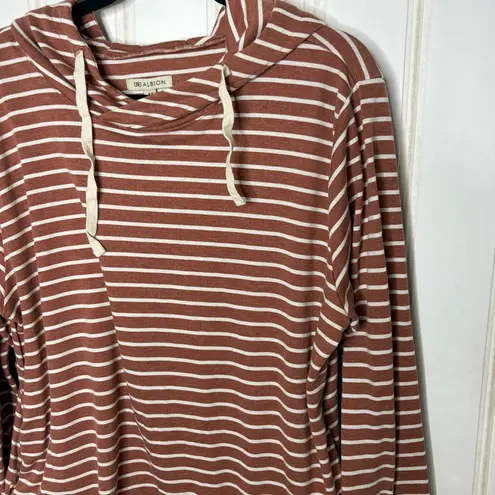 ALBION FIT Albion Hooded Pullover Terracotta Stripe Sz M 491