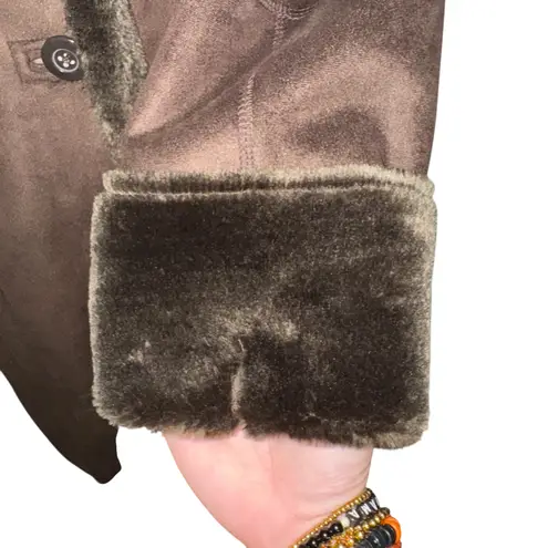 Big Chill VTG Y2K Long Maxi Faux Suede Brown Coat Faux Fur Womens Size L Size L