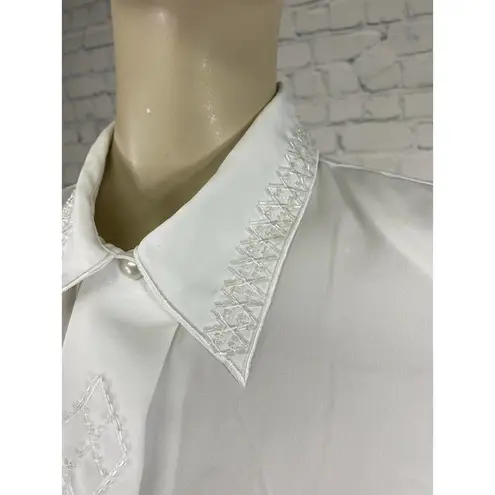 Vintage 90s Yves St Clair Petite Beaded White Blouse Top Button Up 10P 10/M