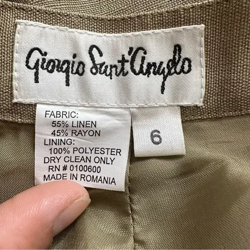 Giorgio Sant Angelo Linen Blend Tan High Waisted Trouser Pants, Sz 6