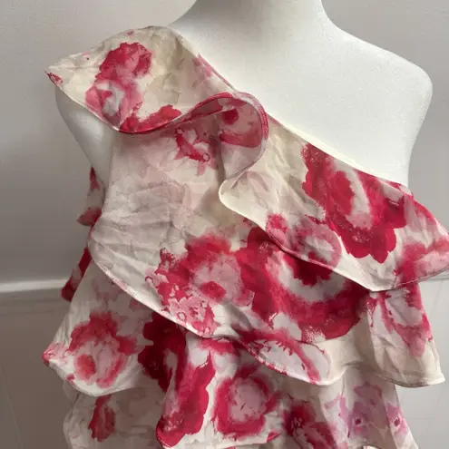 NEW Pearl Georgina Chapman Marchesa Ruffle One Shoulder Floral Mini Dress 8 NWT Pink