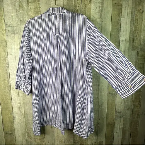 Foxcroft Size 18 Linen Purple & White Stripe Hidden Button Front Shirt Top