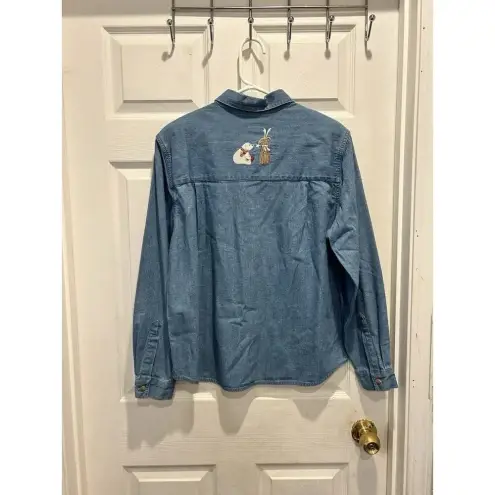 Christopher & Banks Denim Shacket Polar Bears Christmas Tree Reindeer Large