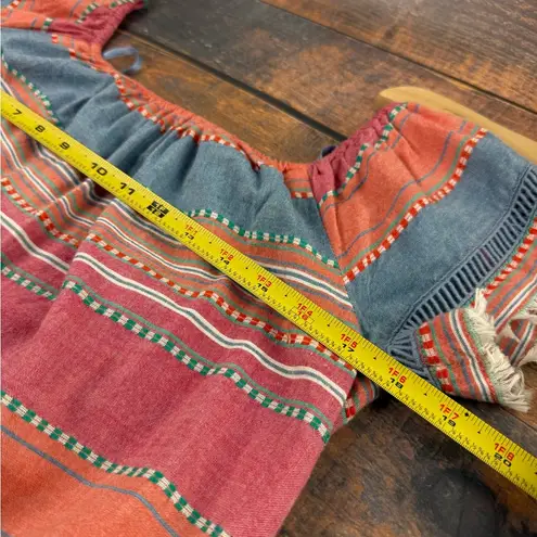 DRA Los Angeles Stripe Fringe Off The Shoulder 3/4 Sleeves Blouse M Boho Peasant Pink Size M