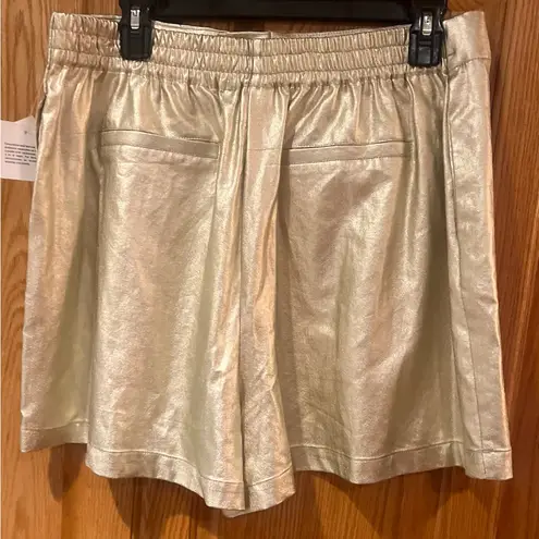House of Harlow 1960 High Waisted Pleated Gold Foil Metallic Shorts Size Large