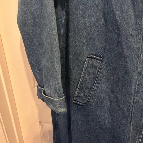 BFA Classics Womens Denim Maxi Trenchcoat XL Y2K Long Duster Button Pockets Blue