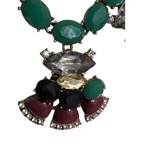 J.Crew Bib Necklace Glows Under Black Light Green Mauve Clear Gold Tone 18"